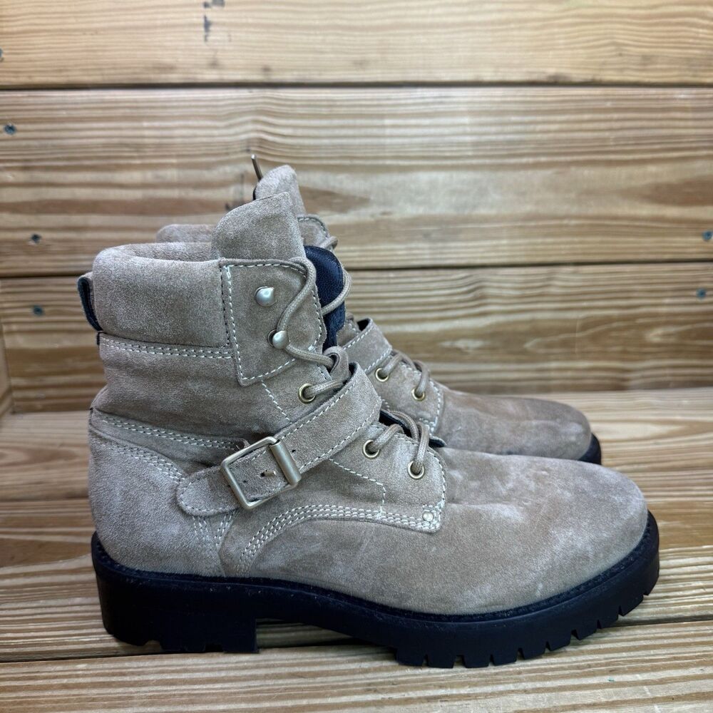ALLSAINTS Paulina Suede Buckle Moto Combat Boot US 8.5M EU39 Desert Tan Lace Up